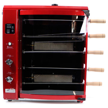 Brazilian Gas Rotisserie Grill With 5 Skewers and Upper Tray, Red