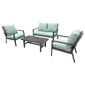 Lone Star 4-Piece Outdoor Seating Set, Gray With Aqua Cushions