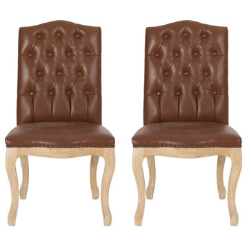 GDF Studio Cello Contemporary Dining Chairs (Set of 2), Cognac and Natural, Faux Leather
