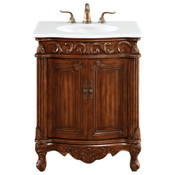 27" Single Bathroom Vanity, Brown With Ivory White Marble, Vf-1007-Vw