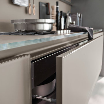 System Collection by Pedini. Frosted glass and book-matched Elm veneer.