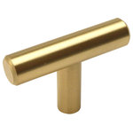 Cosmas - European Style Brushed Brass Bar Pulls, T-Bar Knob - Cosmas 305 Series European bar pulls in a classic brushed brass finish. This series includes 9 different length bar pulls and a coordinating t-bar euro-style cabinet knob. Manufactured from solid steel. Includes standard 1" x 8/32 cabinet screws.