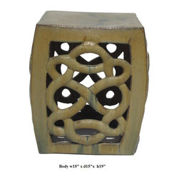 Cream Yellow Ceramic Clay Twist Knot Square Stool Ottoman - Outdoor Footstools And Ottomans