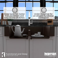 Karran Retrofit Farmhouse Quartz 34" Double Bowl Sink, Brown