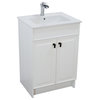 24" Single Sink Foldable Vanity, White With White Ceramic Top, Matte Black