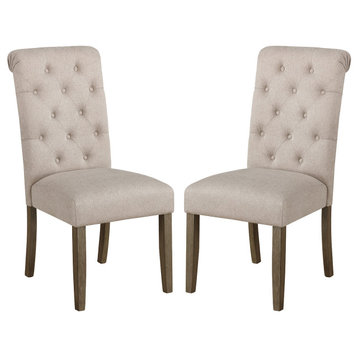 Set of 2 Standard Height Dining Chair, Beige and Rustic Brown