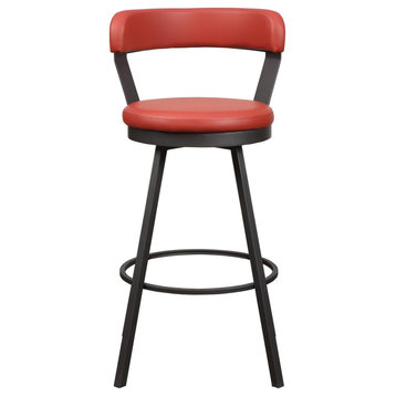 Benzara BM219937 Pub Chair With Curved Design Open Backrest, Set of 2, Red