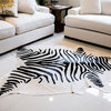 Zebra Off White Cowhide Rug, Animal Print