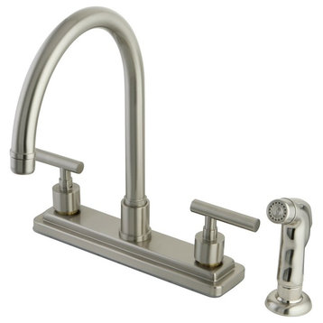 Satin Nickel Double Handle 8" Kitchen Faucet with Non-Metallic Sprayer KS8798CML