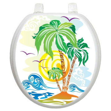 Catch The Wave Toilet Tattoos Seat Cover, Vinyl Lid Decal, Bathroom Décor, Round