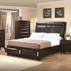 Coaster 200419Q Phoenix Cappuccino Queen Storage Platform Bed - Panel Beds