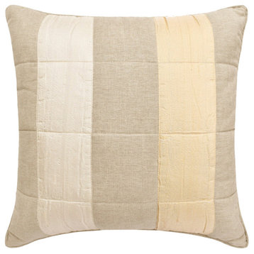 Beige Linen and Silk Quilted, Patchwork 18"x18" Throw Pillow Cover, Bellezza