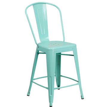 Commercial 24" High Mint Green Metal Indoor-Outdoor Counter Height Stool,Back