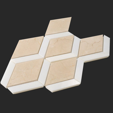 Crema Marfil Marble and Thassos White Mix Diamond Waterjet Tile Mosaic