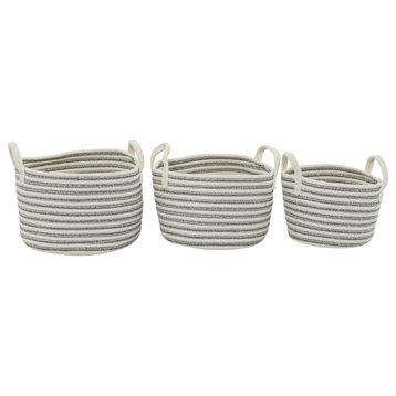Coastal Gray Cotton Fabric Storage Basket Set 562586