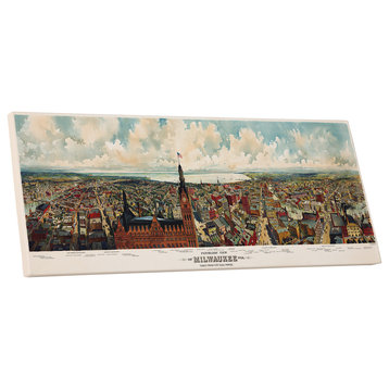 Milwaukee Vintage Panoramic Skyline Wrapped Canvas Wall Art, 45"x16", 45"x16"