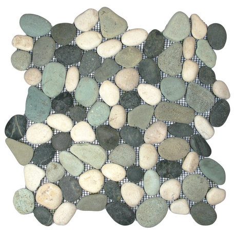 Natural Stone Mosaic Tile, Bali Turtle Pebble, 12x12, Eco-Friendly Adhesive