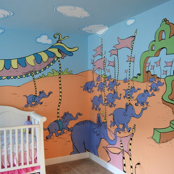 Oh, The Places You'll Go! Dr. Seuss Mural throughout a nursery