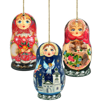 Russian Doll Wooden Ornaments Set of 3