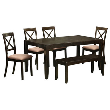 6-Piece Kitchen Table Set, Table With Leaf, 4 Kitchen Dining Chairs and Bench