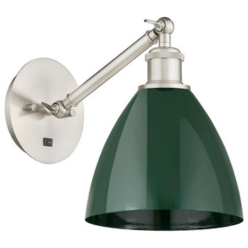 Innovations Ballston Ply Dome 7.5" 1-Light Sconce, Satin Nickel/Green