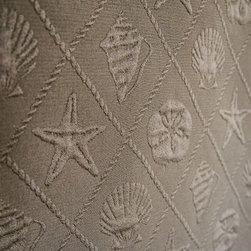 Seashell fabric ocean trellis starfish sand dollar brown - Upholstery Fabric