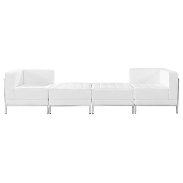 Hercules Imagination Series Leather 4-Piece Chair and Ottoman Set, White, 113"