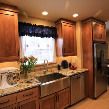 Warm Transitional Kitchen Remodel | Natural Wood Cabinets & Granite Countertops