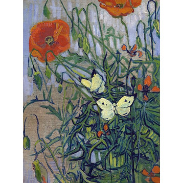 Tile Mural, Still Life Butterflies Poppies Flowers By Vincent Van Gogh Matte
