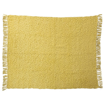 Woven Cotton Throw Blanket With Fringe, Chartreuse
