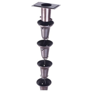 Bronze Flared Cups Aluminum Rain Chain With Installation Kit, 12'