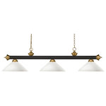 Z-Lite - Island/Billiard - Elegant And Traditional Best Describes This Beautiful Three Light Fixture. Finished In Oil Rubbed Bronze and Satin Gold And Paired With Angle Mottle Opal Glass Shades This Three Light Fixture Would Be Equally At Home In The Game Room Or Anywhere Else In The House Needing A Touch Of Timeless Charm. 72 Inches Of Chain Per Side Is Included To Ensure A Perfect Hanging Height.