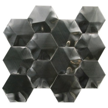 Odyssey Stainless Steel 3D Interlocking Hexagon Mosaic, 12"x12", Set of 30