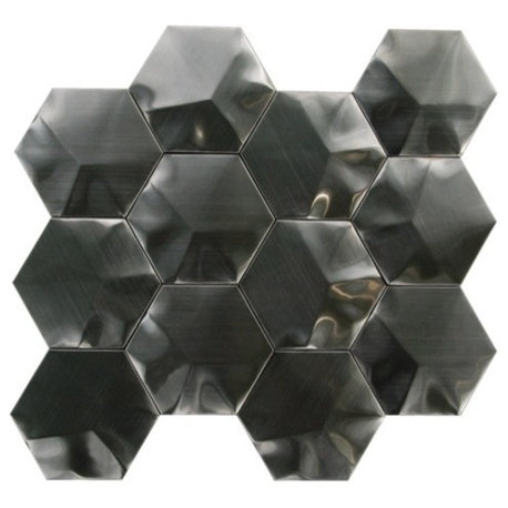 Odyssey Stainless Steel 3D Interlocking Hexagon Mosaic, 12"x12", Set of 50