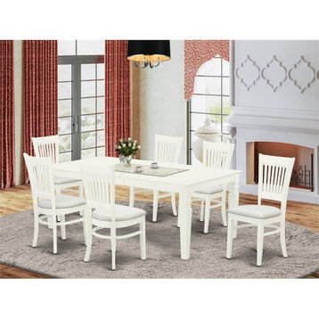 East West Furniture Logan 7-piece Wood Table and Dining Chairs in Linen White