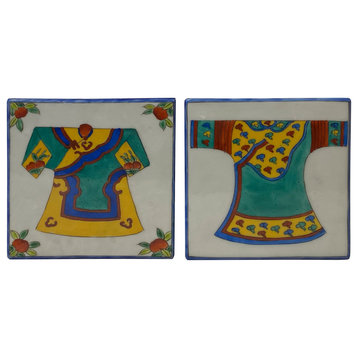 Oriental Dress Graphic Square Porcelain Coaster / Tile 2 Pcs Hws2685