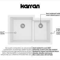 Karran 32" Undermount Double Bowl 60/40 Quartz Kitchen Sink Kit, White