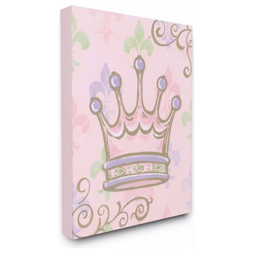 Stupell Industries Crown with Fleur de Lis on Pink Background, 30 x 40