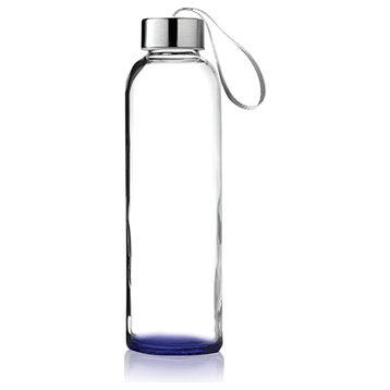 Glass Water Bottle 18 oz. Bottles With Carrying Loop, Blue