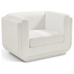 Meridian Furniture - Kimora Linen Textured Fabric Upholstered Chair, Cream - Upgrade your space with this cream Kimora linen textured fabric chair that offers a touch of luxury that's as cozy as it is chic. The tactile softness of the fabric adds to its appeal, ensuring that you not only sit in style but in comfort as well. The rounded arms add a contemporary touch and ensure a snug seating experience for relaxing with your favorite book or watching TV. Its sleek and versatile modern design complements any decor, making it a fantastic addition to your room.