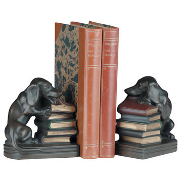 Chewing Dachshund Bookends