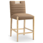 Meridian Furniture - Aimee Upholstered Counter Stool, Brown, Vegan Leather, Natural Oak Finish - A perfect fusion of modern elegance and eco-friendly luxury is the Aimee brown vegan leather counter stool. Upholstered in sleek vegan leather, this counter-height stool offers a chic, contemporary look while maintaining a commitment to sustainable living. The padded, quilted design featuring solid natural oak wood legs creates a stunning contrast between its soft upholstery and minimalist frame.