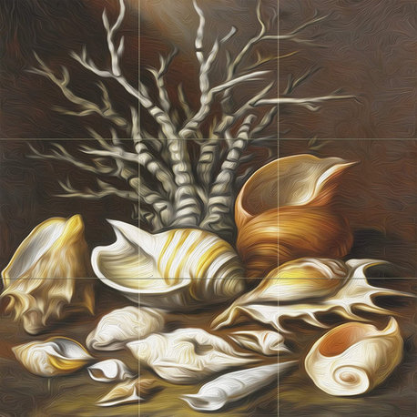 Tile Mural CORALSHELLS painting Kitchen Backsplash Four Inch Marble