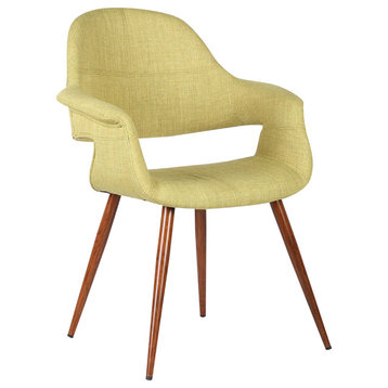 Phoebe Mid-Century Dining Chair, Walnut Finish and Green Fabric