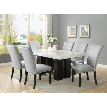 Steve Silver Camila Rectangle 7 Pcs Dining Set In Silver Finish CM420WBWTSSN7PC