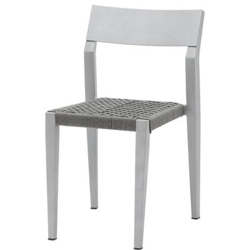 Source Furniture Belmont Aluminum Dining Side Chair - Silver Frame/Charcoal Rope