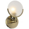 Wall Sconce With Round Frosted Glass Shade, Brass Iron