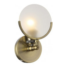 Wall Sconce With Round Frosted Glass Shade, Brass Iron