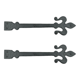 2 Black Wrought Iron Dummy Door Hinge Fleur De Lis 16, - Mediterranean -  Door Hardware - by Renovators Supply Manufacturing