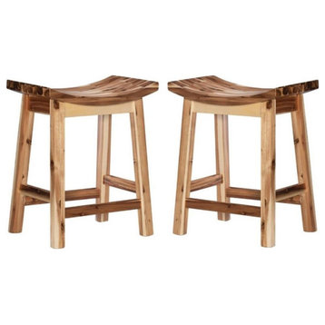 Home Square 24" Saddle Wood Counter Stool in Light Natural Brown - Set of 2